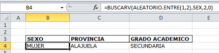 Programa Excel Laboral Manual de contenidos 8. Enseguida sustituye el valor de búsqueda de la función BUSCARV por la función ALEATORIO.