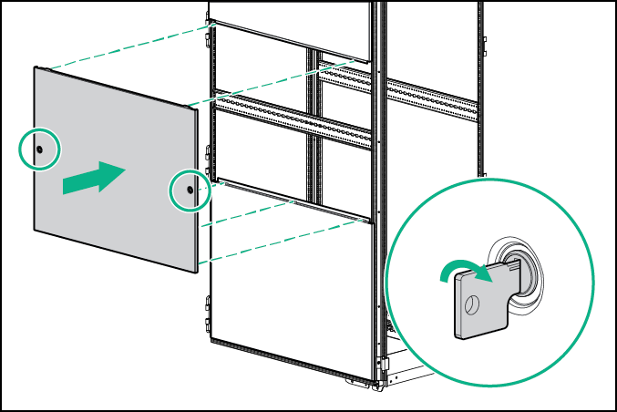 2. Instale el panel lateral de la parte central mediante el bloqueo de los paneles laterales y sujételo al bastidor. 3.
