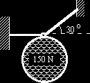15) Un sistema de dos cables sostiene a una bola de 150 N como es mostrado en la figura. Cuál es la tensión en el cable a la derecha?