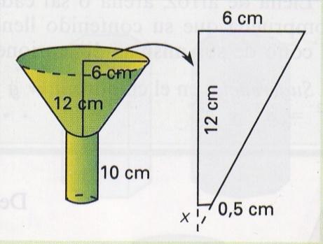 SIMULACIÓN: Calcula la capacidad del embudo de la figura. El diámetro del cilindro es de 1 cm.