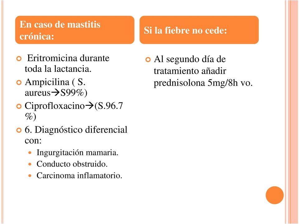 Diagnóstico diferencial con: Ingurgitación mamaria. Conducto obstruido.