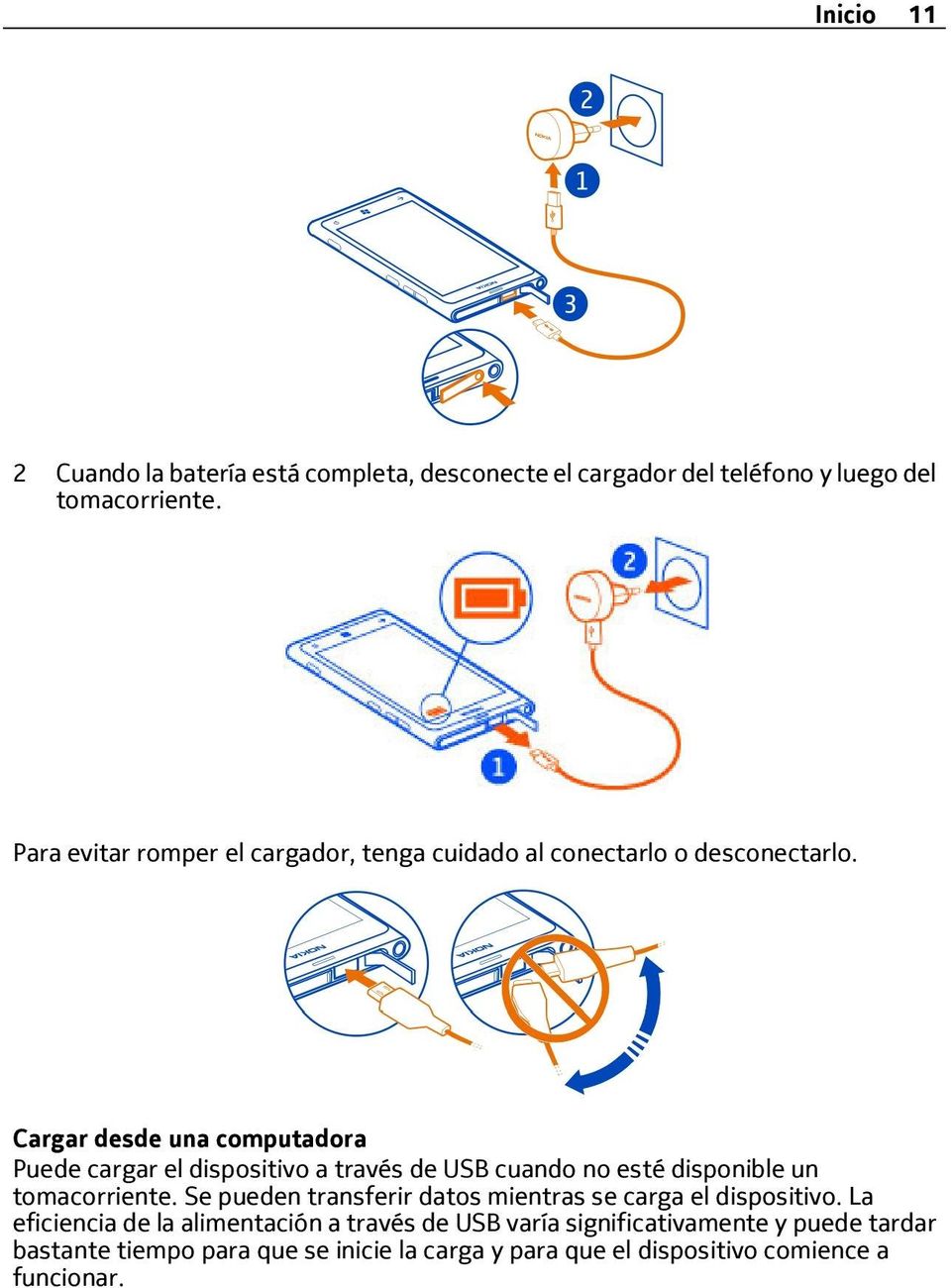 Cargar desde una computadora Puede cargar el dispositivo a través de USB cuando no esté disponible un tomacorriente.