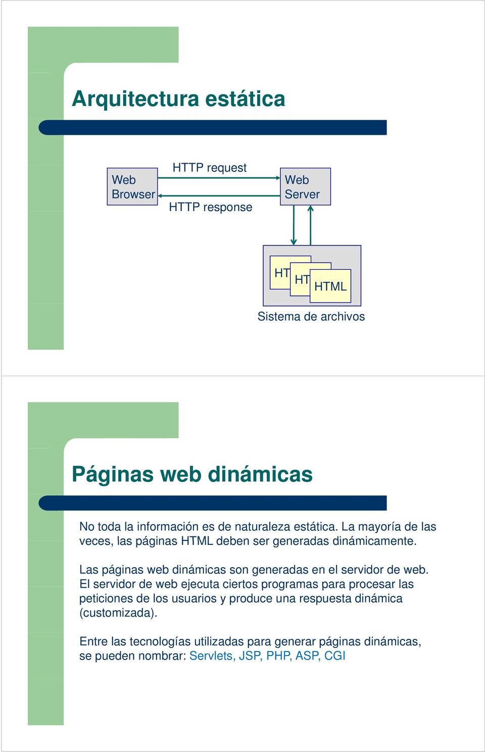 Las páginas web dinámicas son generadas en el servidor de web.