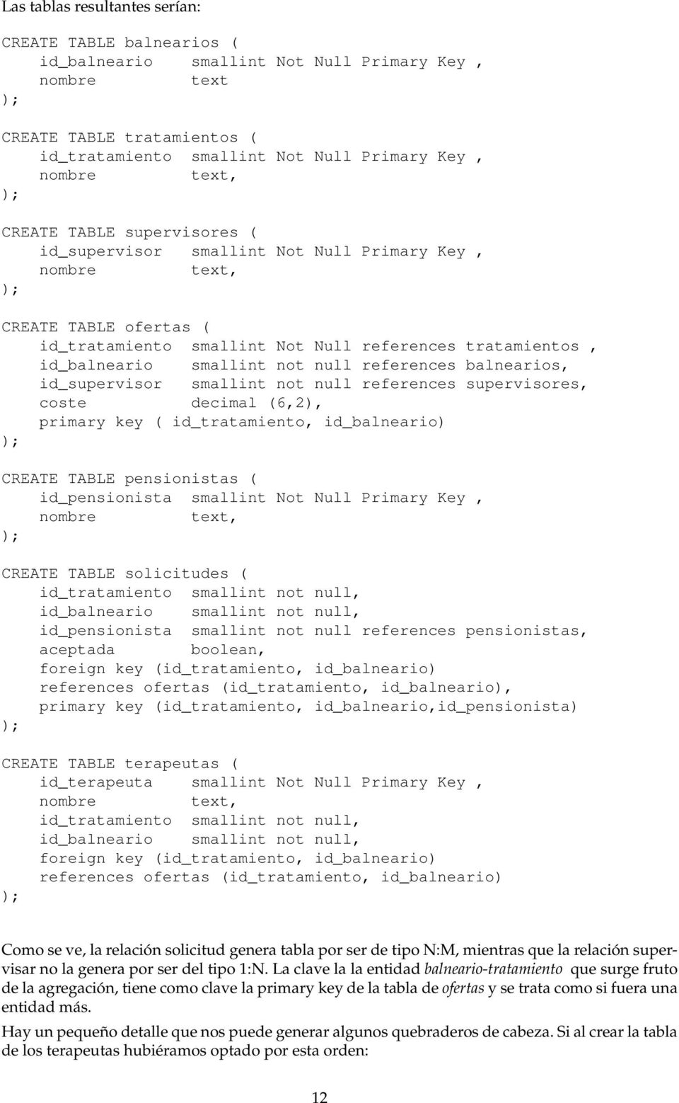 pensionistas ( id_pensionista smallint Not Null Primary Key, CREATE TABLE solicitudes ( id_tratamiento smallint not null, id_balneario smallint not null, id_pensionista smallint not null references