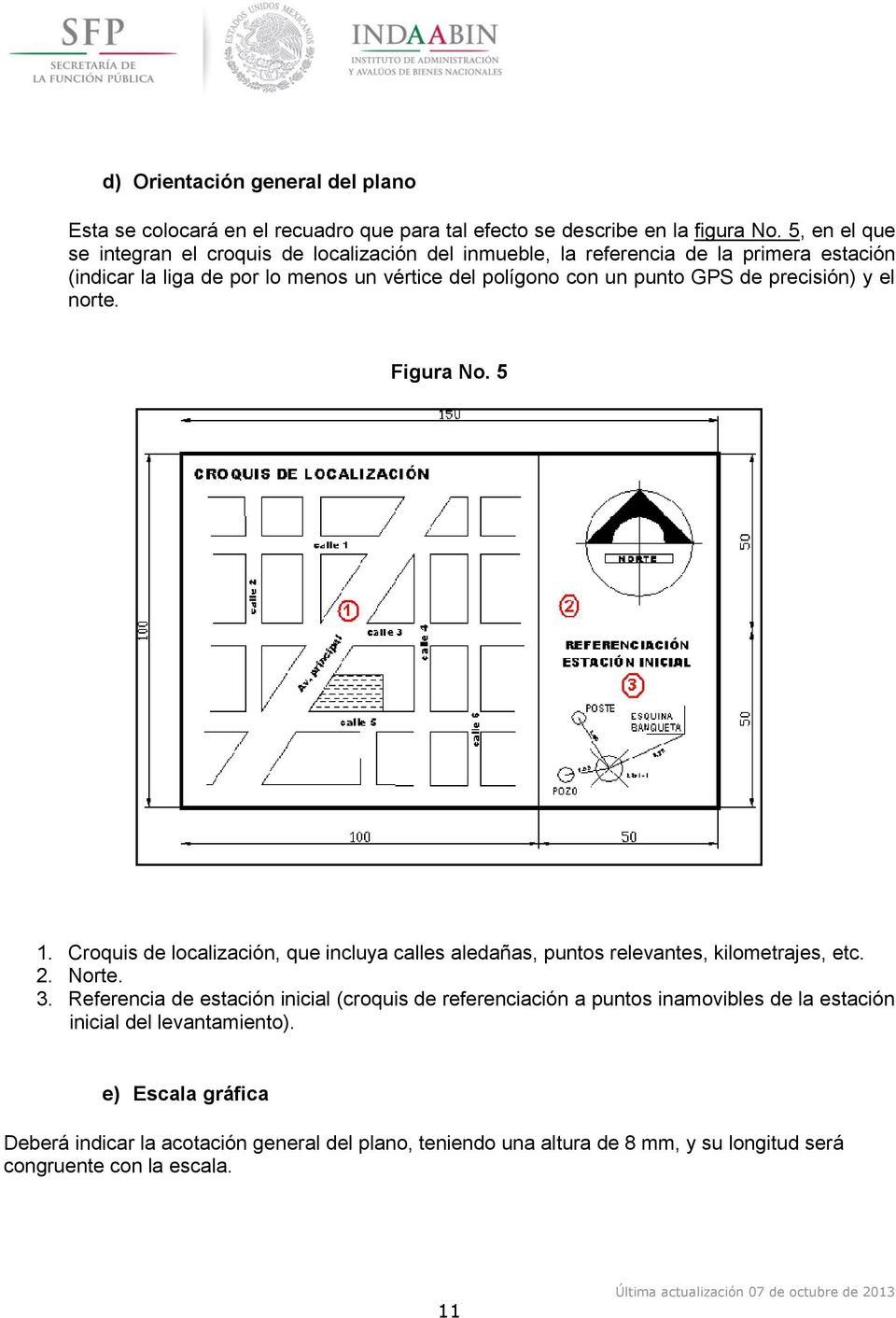 GPS de precisión) y el norte. Figura No. 5 1. Croquis de localización, que incluya calles aledañas, puntos relevantes, kilometrajes, etc. 2. Norte. 3.