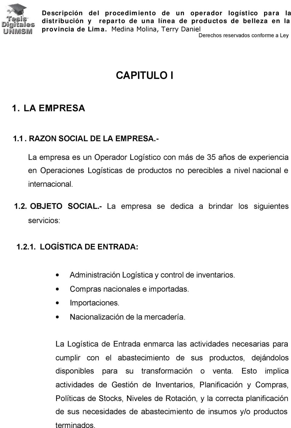 CAPITULO I OBJETO  La empresa se dedica a brindar los siguientes  servicios: - PDF Free Download