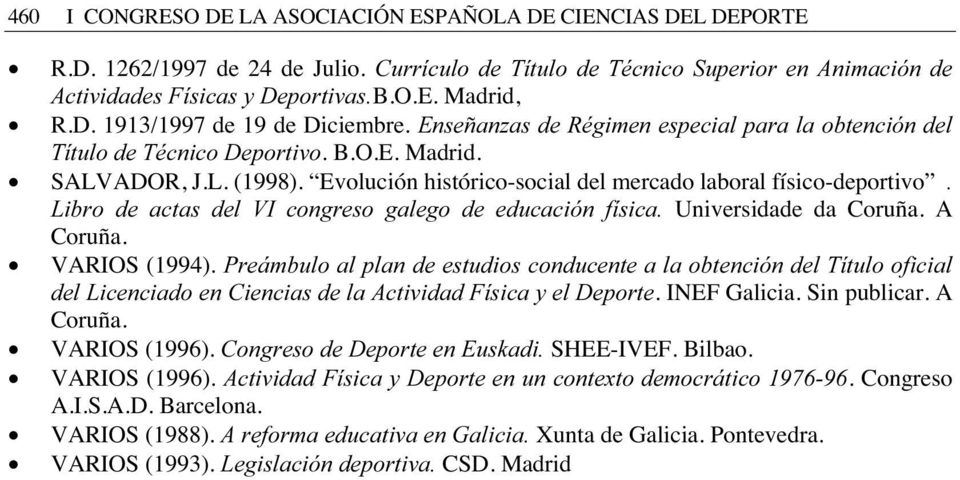 Evolución histórico-social del mercado laboral físico-deportivo /LEUR GH DFWDV GHO 9, FRQJUHVR JDOHJR GH HGXFDFLyQ ItVLFD Universidade da Coruña. A Coruña. VARIOS (1994).