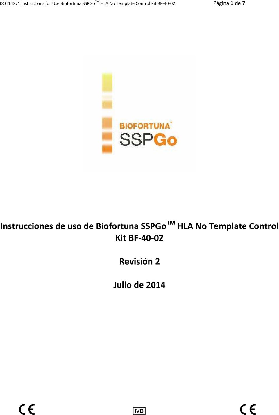 Instrucciones de uso de Biofortuna SSPGo TM HLA No