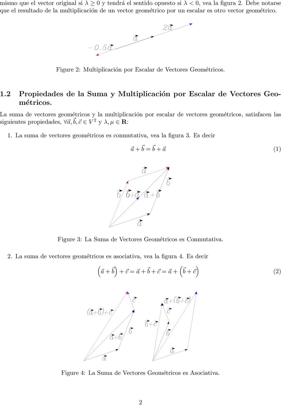 2 Propiedades de la Suma y Multiplicación por Escalar de Vectores Geométricos.