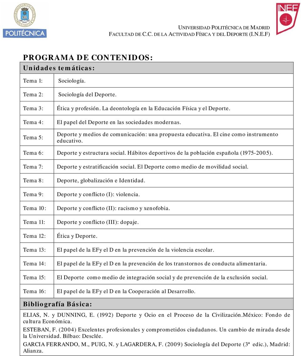 Hábitos deportivos de la población española (1975-2005). Tema 7: Tema 8: Tema 9: Tema 10: Tema 11: Tema 12: Tema 13: Tema 14: Tema 15: Tema 16: Deporte y estratificación social.