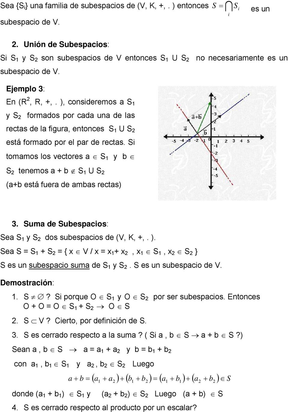), consideremos a S 1 y S formados por cada una de las rectas de la figura, entonces S 1 U S está formado por el par de rectas.
