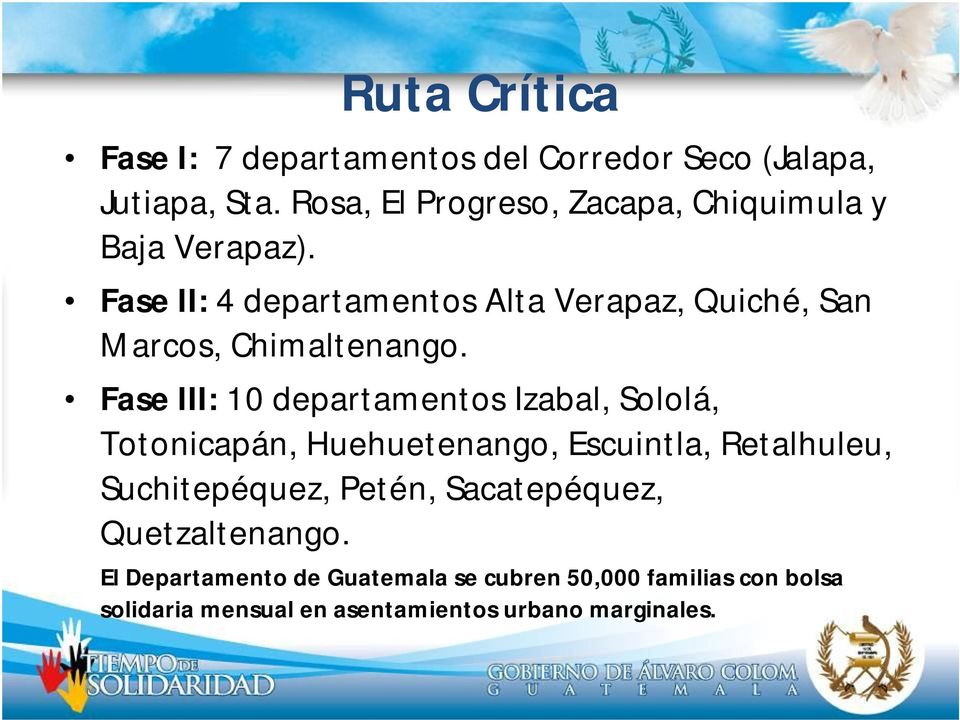 Fase II: 4 departamentos Alta Verapaz, Quiché, San Marcos, Chimaltenango.