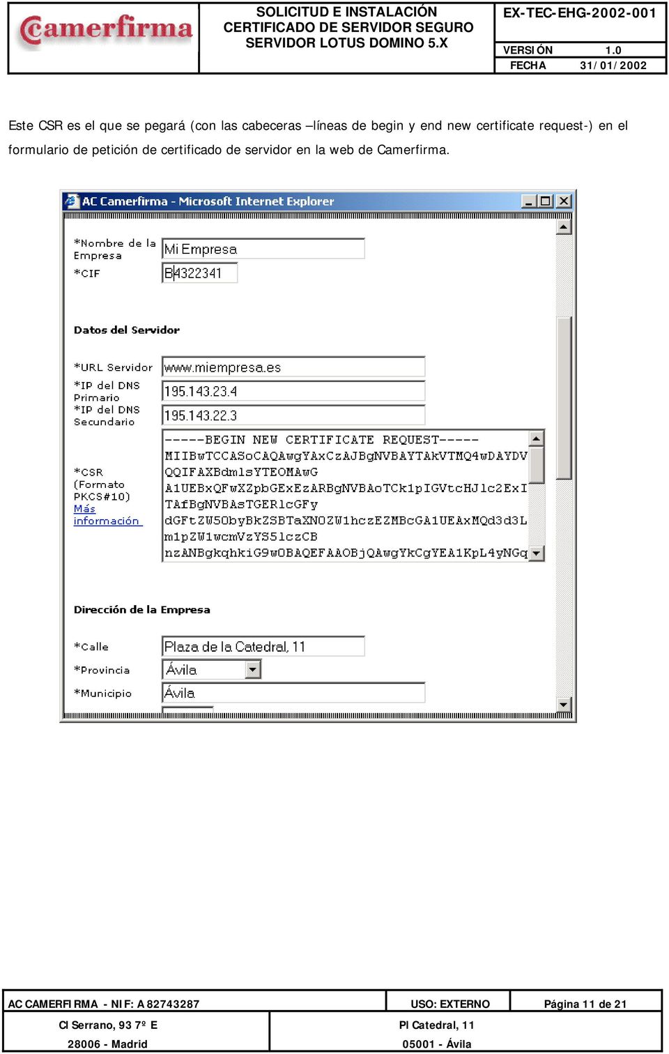petición de certificado de servidor en la web de Camerfirma.