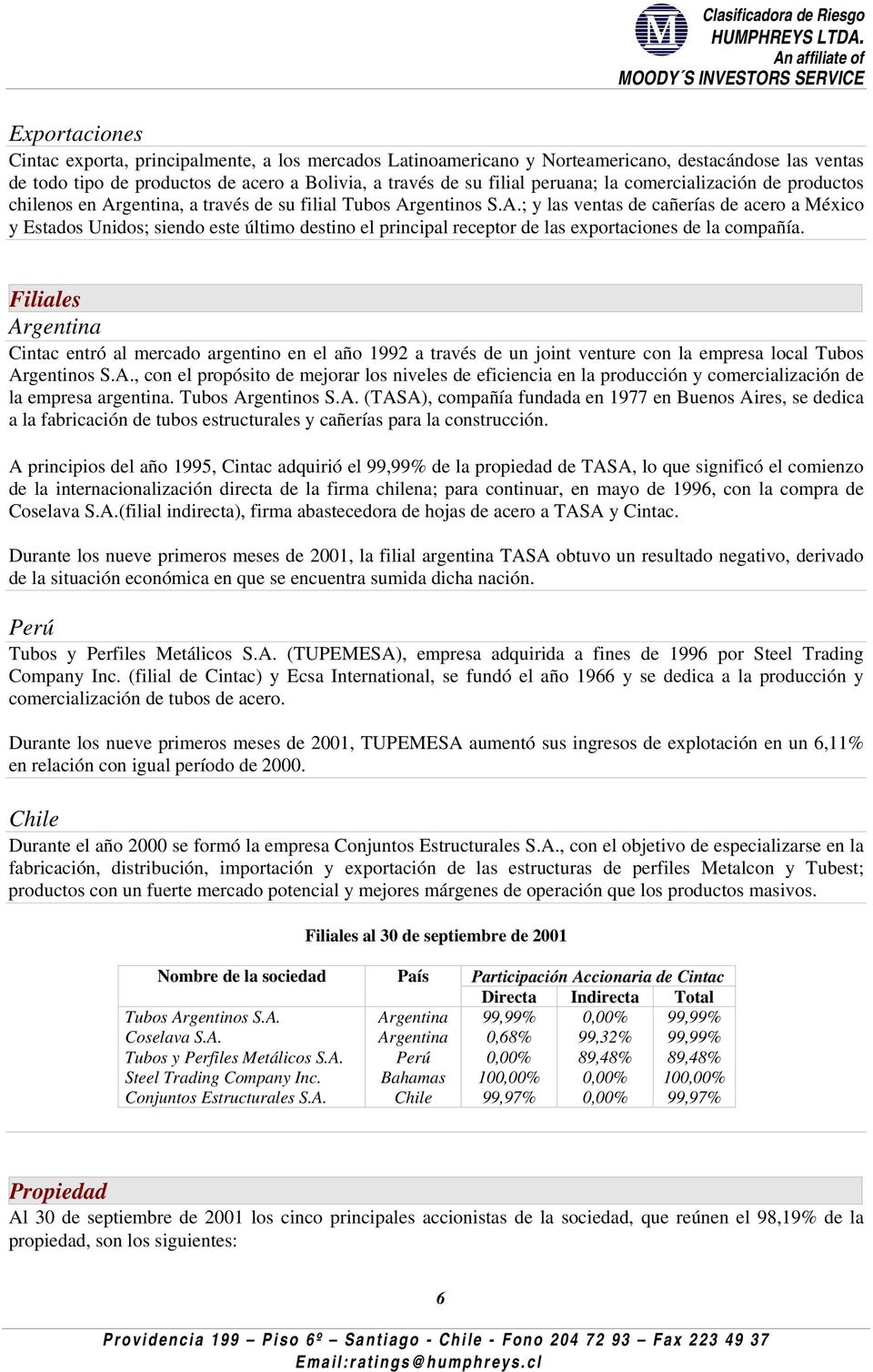 Filiales Argentina Cintac entró al mercado argentino en el año 1992 a través de un joint venture con la empresa local Tubos Argentinos S.A., con el propósito de mejorar los niveles de eficiencia en la producción y comercialización de la empresa argentina.