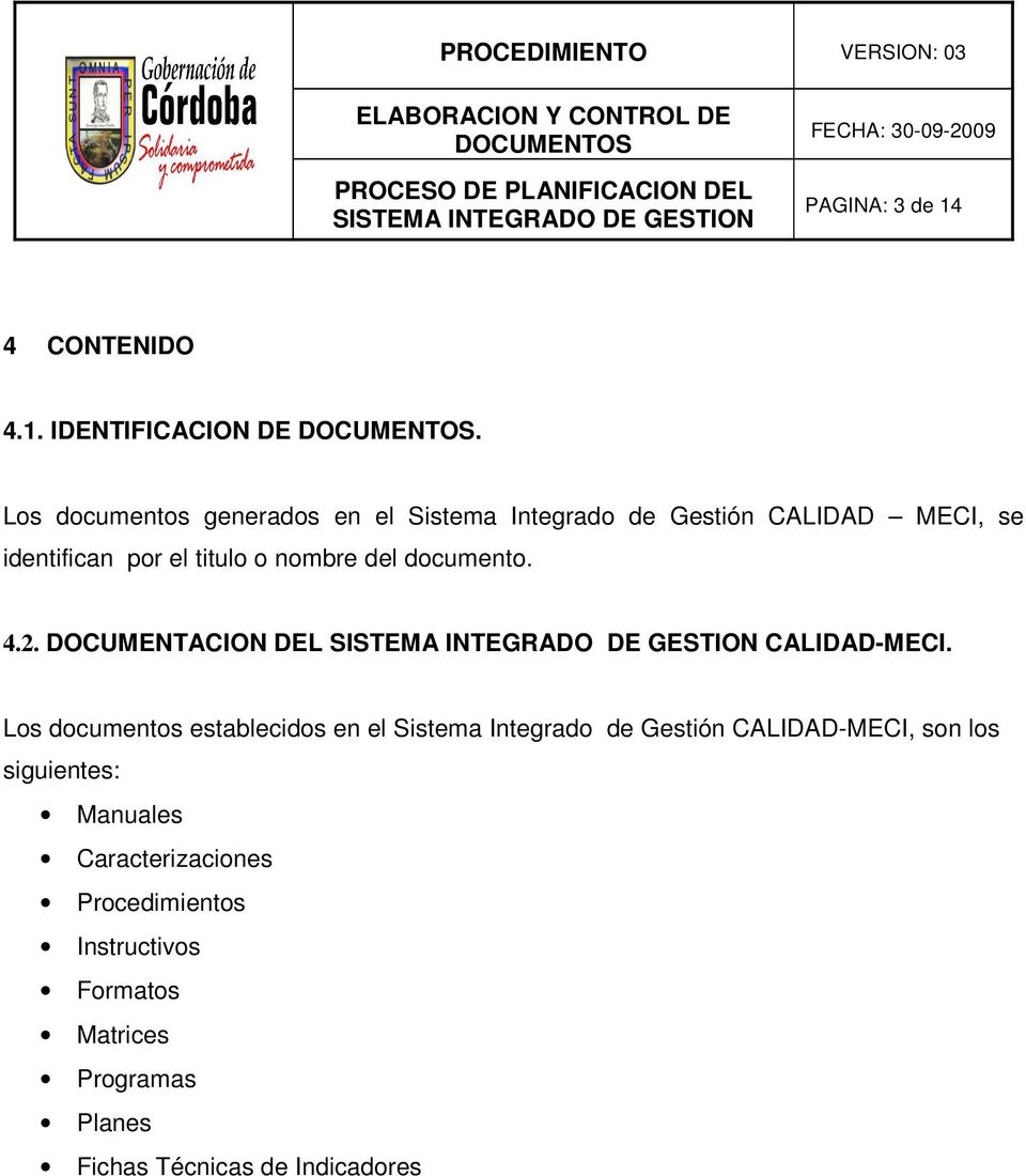 nombre del documento. 4.2. DOCUMENTACION DEL CALIDAD-MECI.