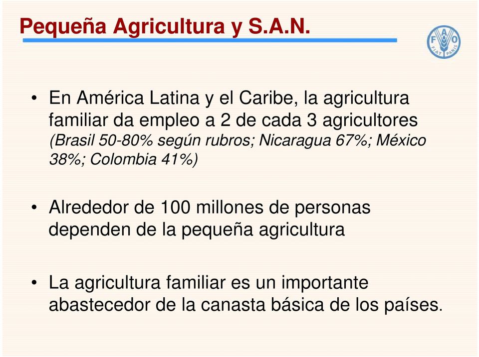agricultores (Brasil 50-80% según rubros; Nicaragua 67%; México 38%; Colombia 41%)