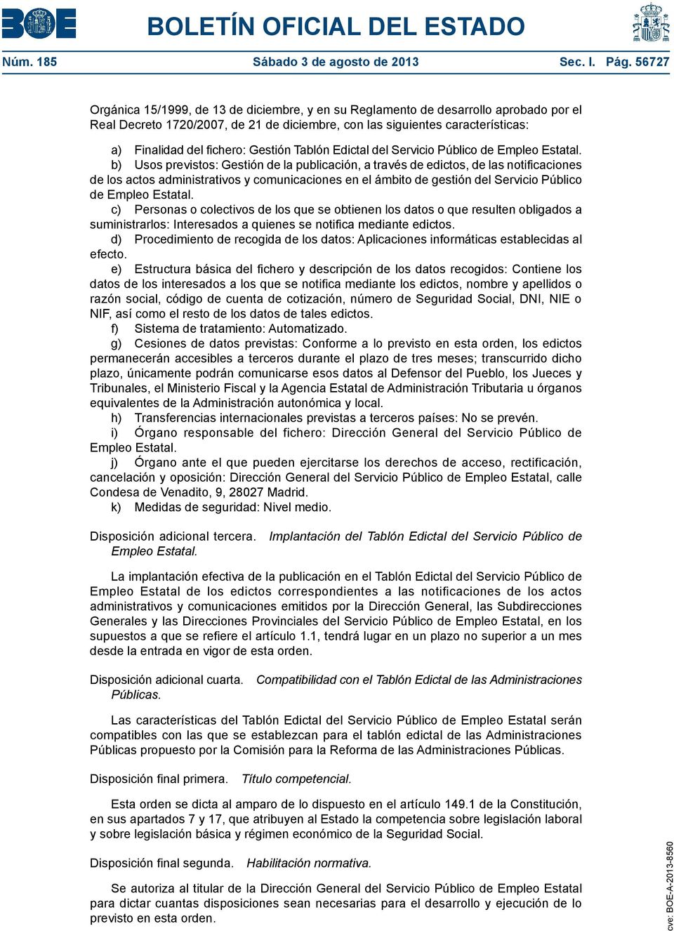 Gestión Tablón Edictal del Servicio Público de Empleo Estatal.