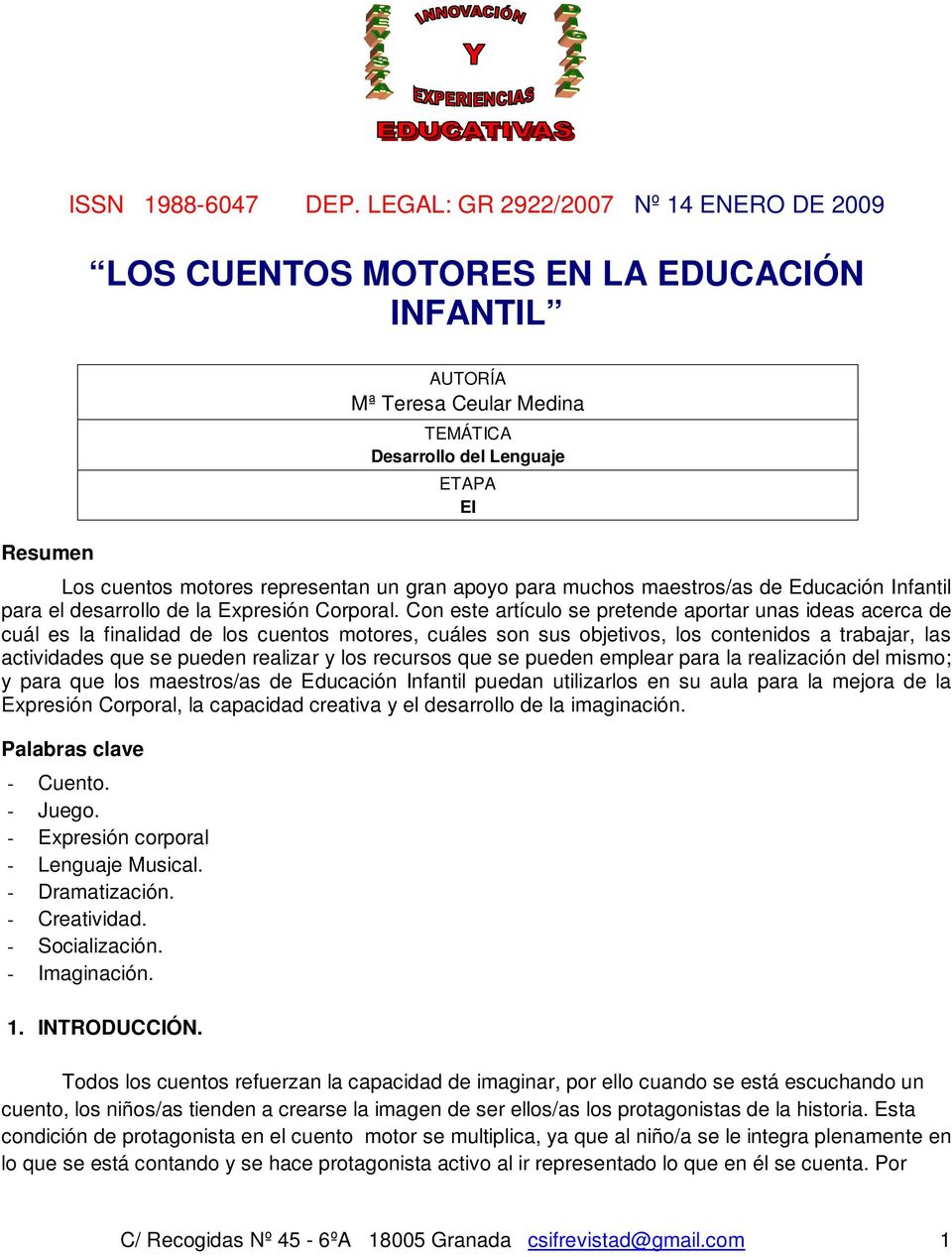 LOS CUENTOS MOTORES EN LA EDUCACIÓN INFANTIL - PDF Descargar libre