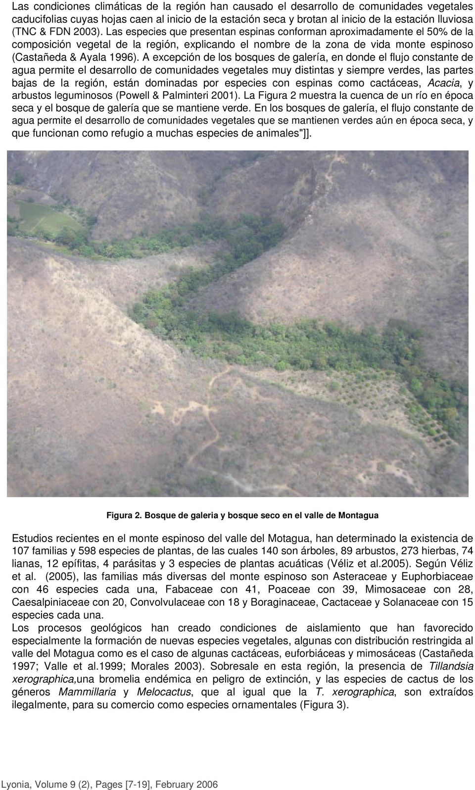 Las especies que presentan espinas conforman aproximadamente el 50% de la composición vegetal de la región, explicando el nombre de la zona de vida monte espinoso (Castañeda & Ayala 1996).