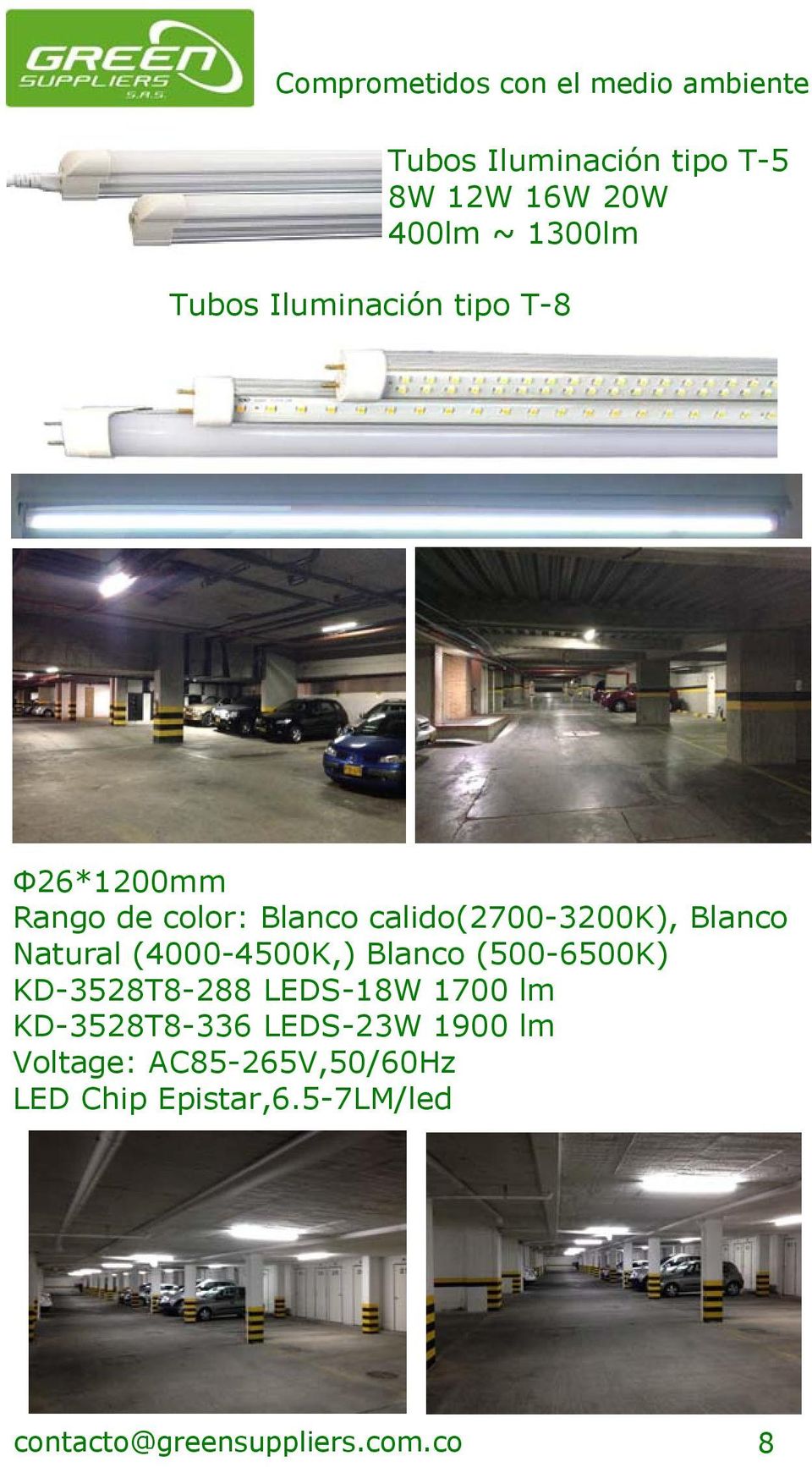 (4000-4500K,) Blanco (500-6500K) KD-3528T8-288 LEDS-18W 1700 lm