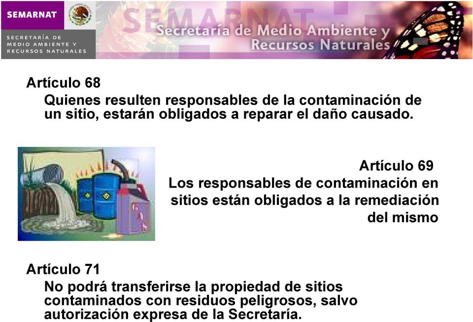 Artículo 69 Los responsables de contaminación en sitios están obligados a la remediación
