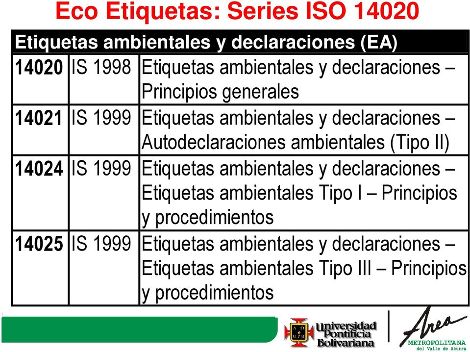 ambientales (Tipo II) 14024 IS 1999 Etiquetas ambientales y declaraciones Etiquetas ambientales Tipo I Principios