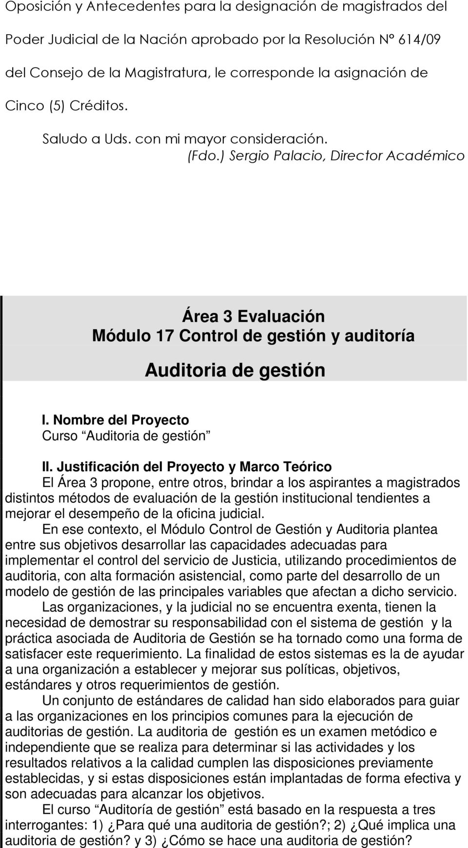 Nombre del Proyecto Curso Auditoria de gestión II.