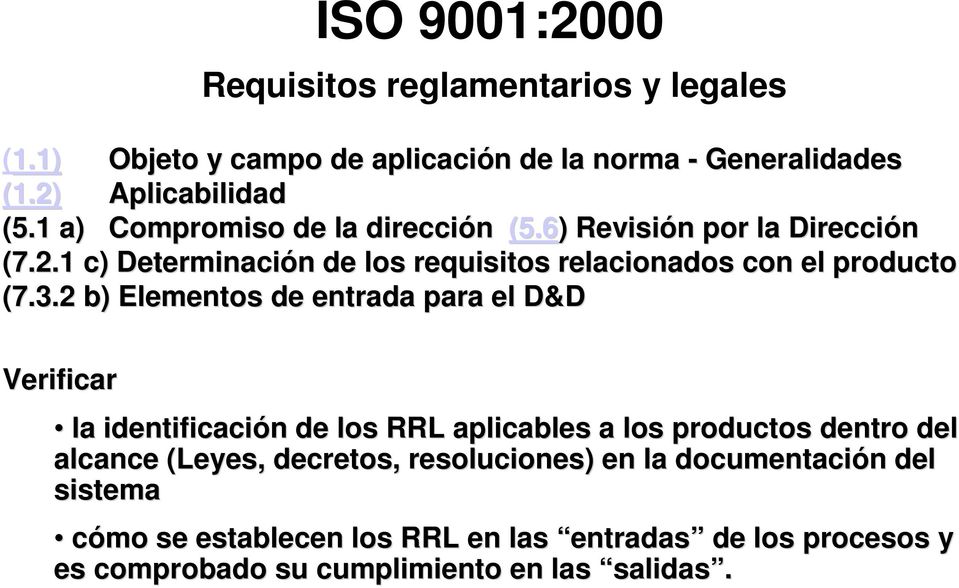 2 b) Elementos de entrada para el D&D Verificar la identificación n de los RRL aplicables a los productos dentro del alcance (Leyes, decretos,