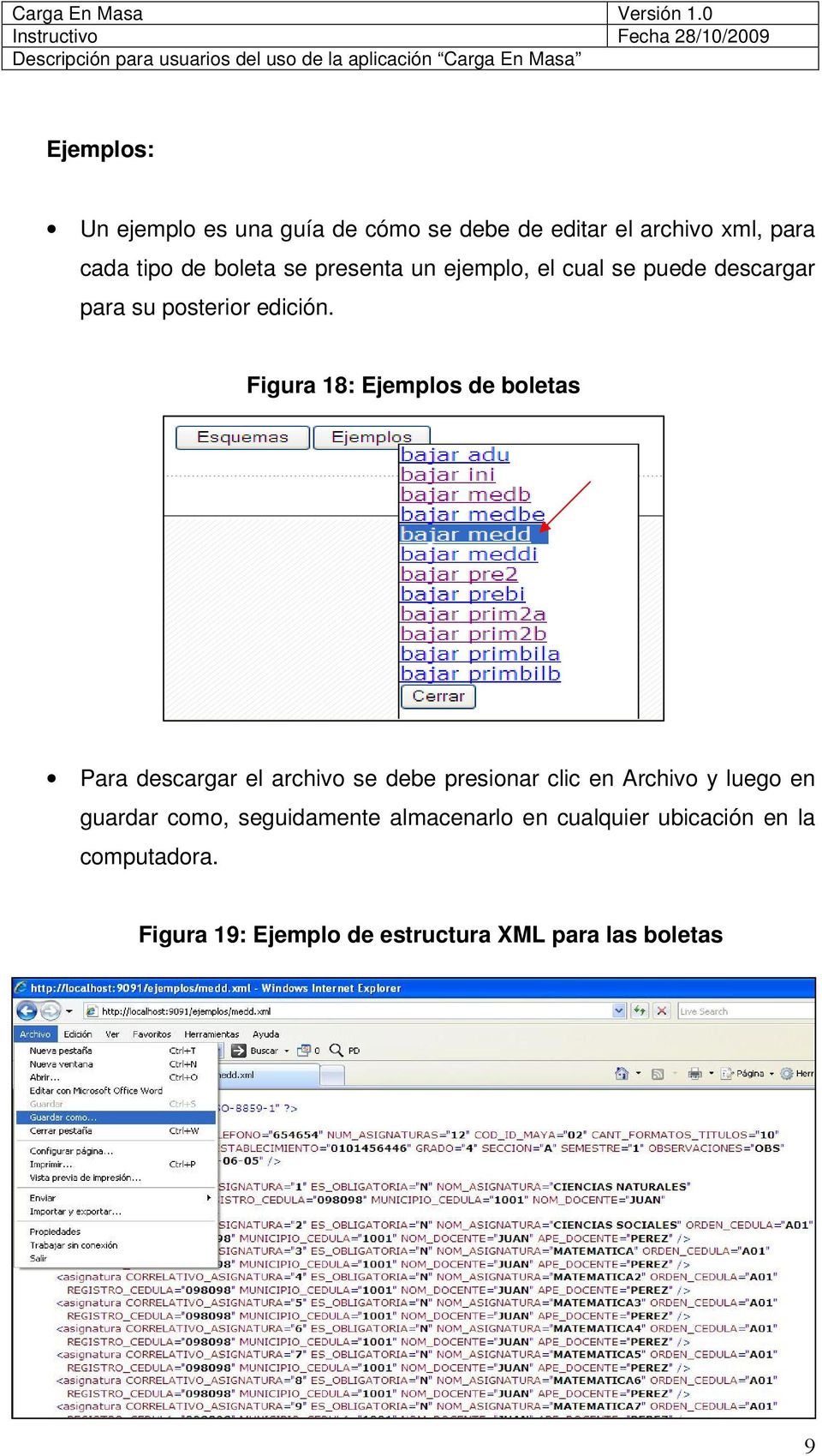 Figura 18: Ejemplos de boletas Para descargar el archivo se debe presionar clic en Archivo y luego en