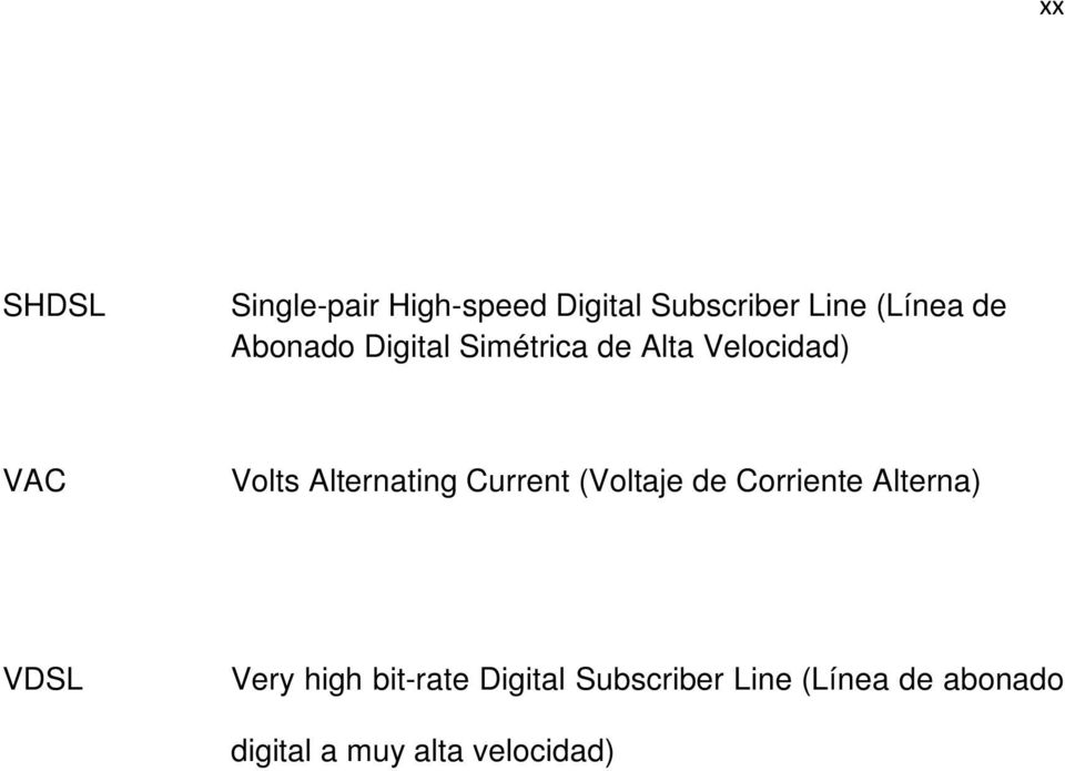 Current (Voltaje de Corriente Alterna) VDSL Very high bit-rate