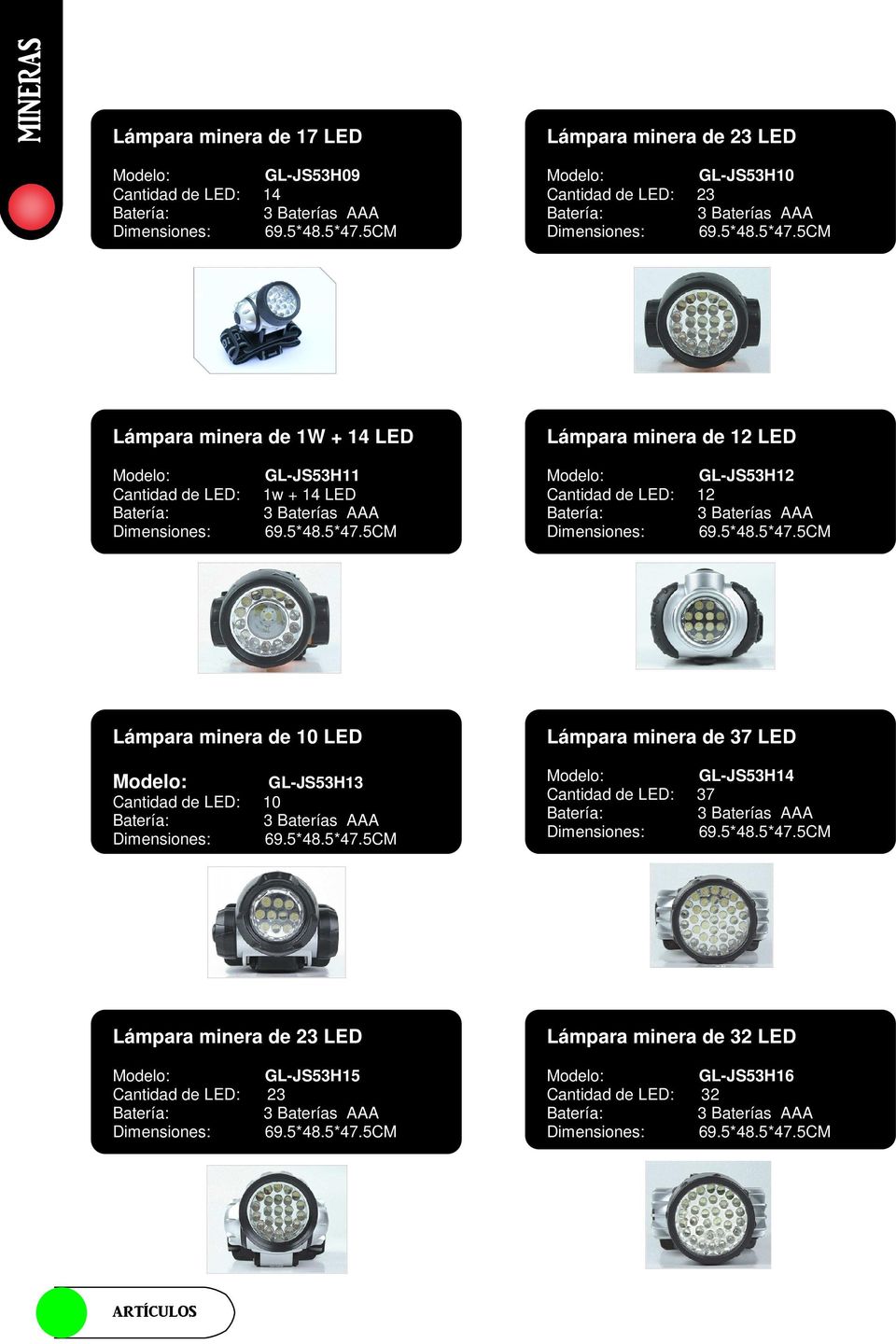 5CM Lámpara minera de 1W + 14 LED Lámpara minera de 12 LED Cantidad de LED: GL-JS53H11 1w + 14 LED 69.5*48.5*47.5CM GL-JS53H12 Cantidad de LED: 12 69.