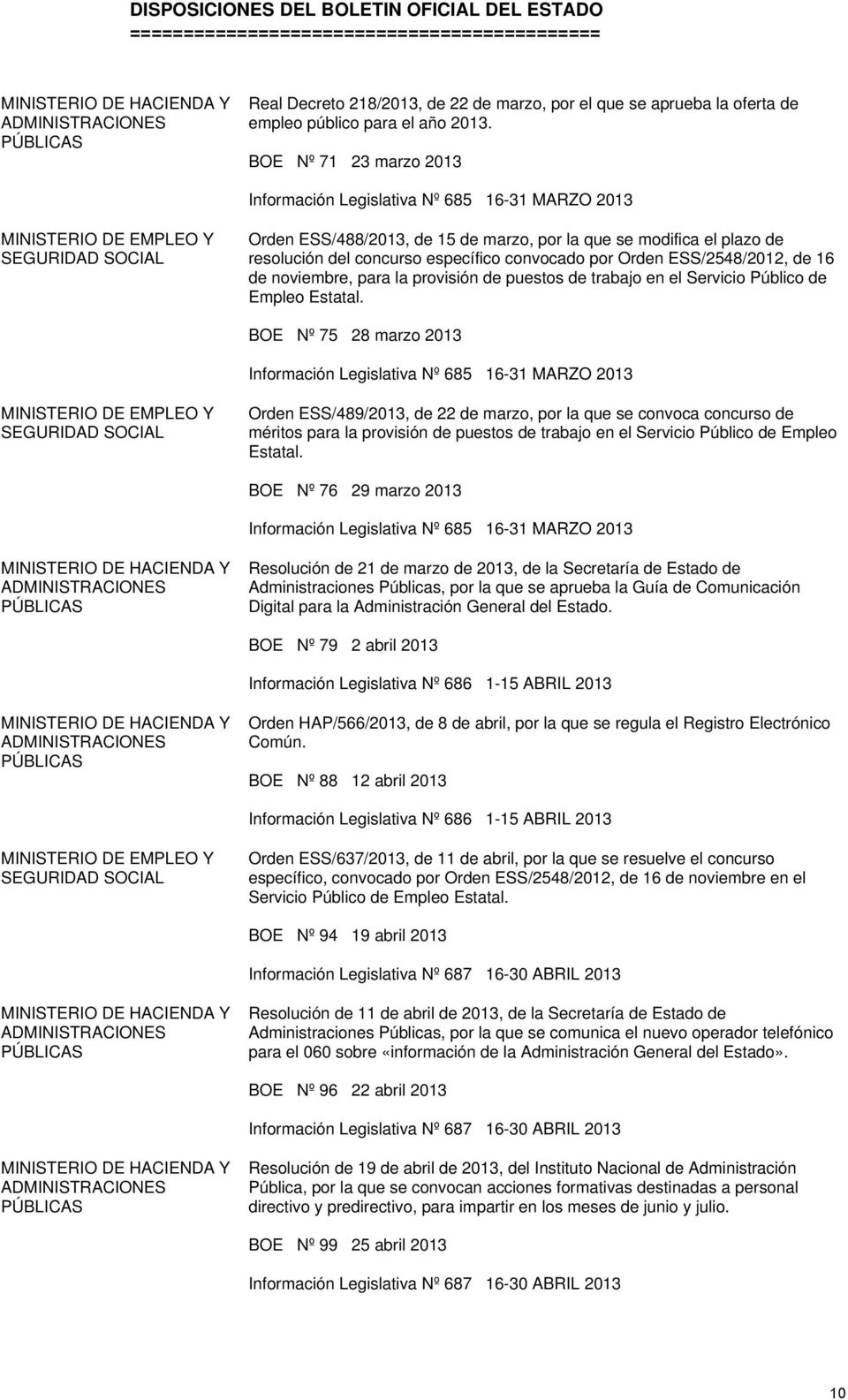 Orden ESS/2548/2012, de 16 de noviembre, para la provisión de puestos de trabajo en el Servicio Público de Empleo Estatal.