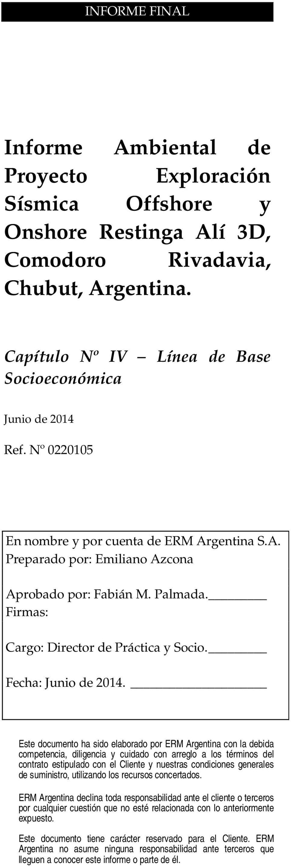 Firmas: Cargo: Director de Práctica y Socio. Fecha: Junio de 2014.
