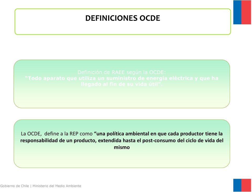 La OCDE, define a la REP como una política ambiental en que cada productor tiene la