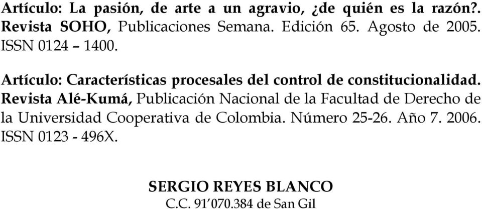Artículo: Características procesales del control de constitucionalidad.