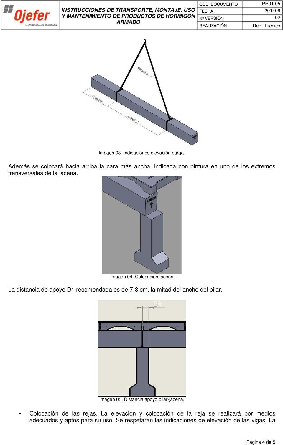 Imagen 04. Colocación jácena La distancia de apoyo D1 recomendada es de 7-8 cm, la mitad del ancho del pilar. Imagen 05.