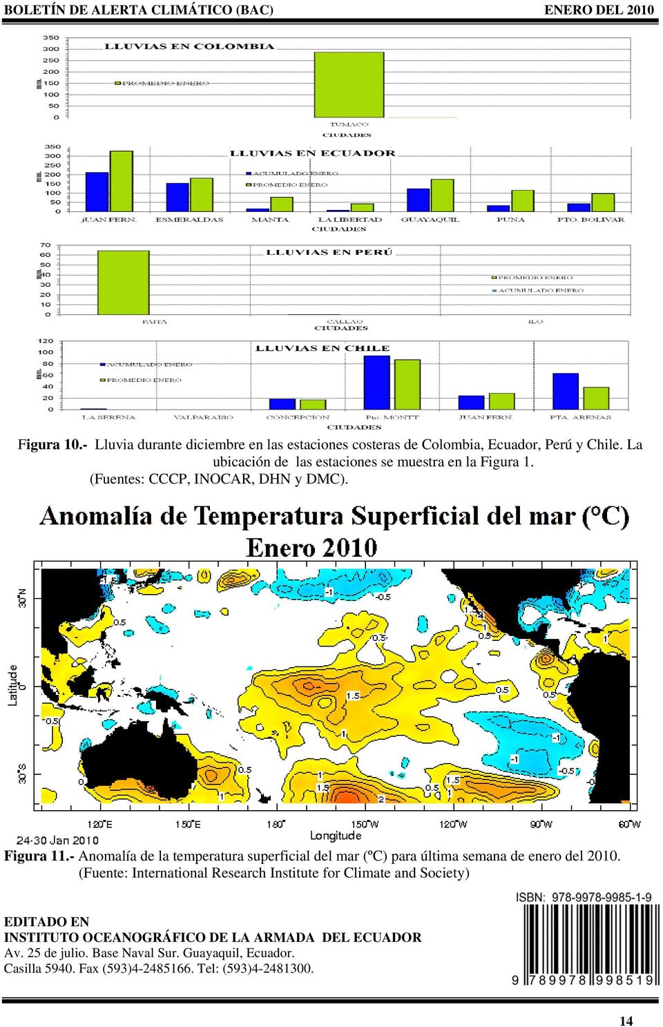 - Anomalía de la temperatura superficial del mar (ºC) para última semana de enero del 2010.