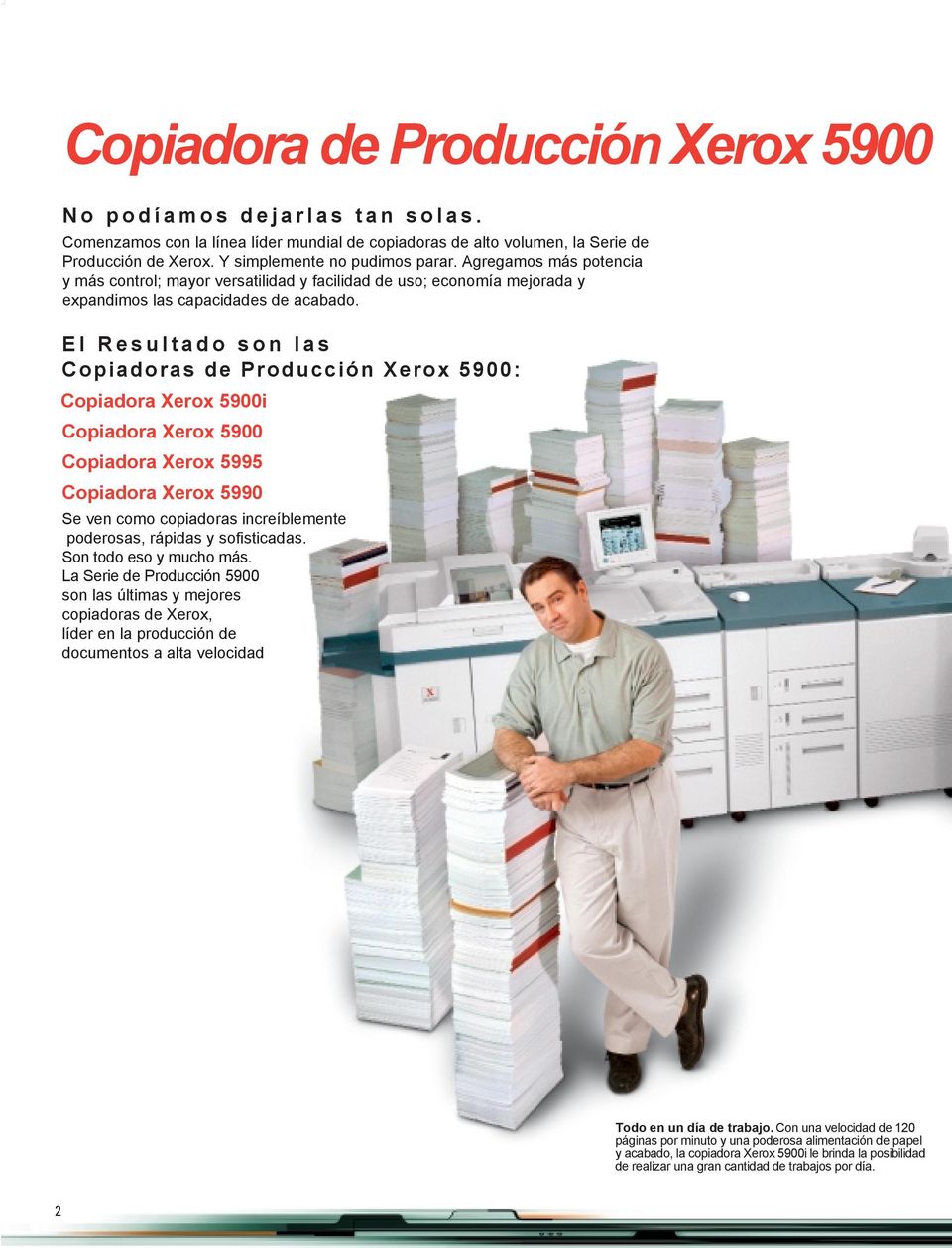 El Resultado son las Copiadoras de Producción Xerox 5900: Copiadora Xerox 5900i Copiadora Xerox 5900 Copiadora Xerox 5995 Copiadora Xerox 5990 Se ven como copiadoras increíblemente poderosas, rápidas