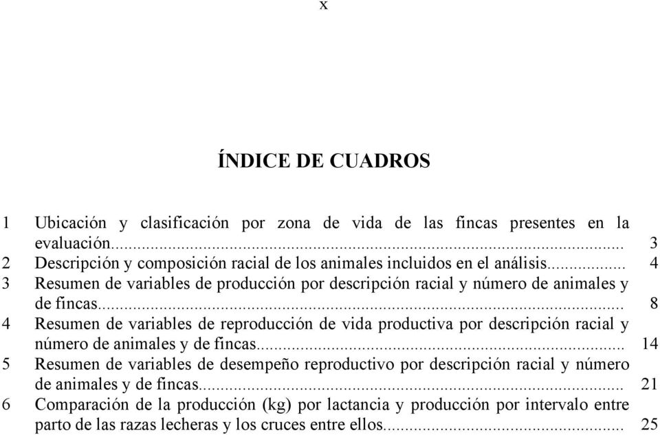 .. 4 3 Resumen de variles de producción por descripción racial y número de animales y de fincas.