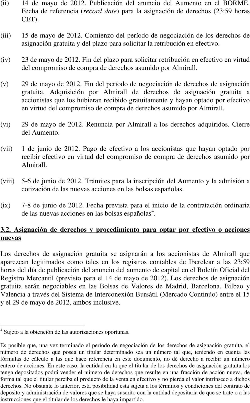 Fin del plazo para solicitar retribución en efectivo en virtud del compromiso de compra de derechos asumido por Almirall. 29 de mayo de 2012.