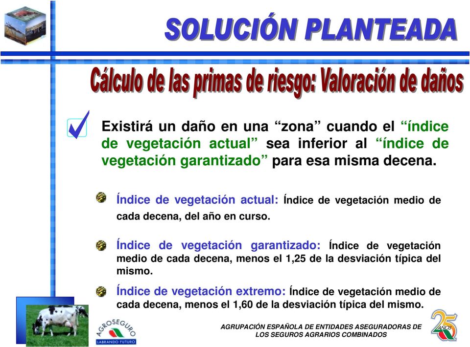 Índice de vegetación garantizado: Índice de vegetación medio de cada decena, menos el 1,25 de la desviación típica del