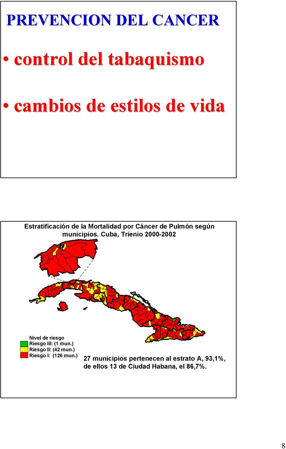 Cuba, Trienio 2000-2002 Nivel de riesgo Riesgo III: (1 mun.) Riesgo II: (42 mun.