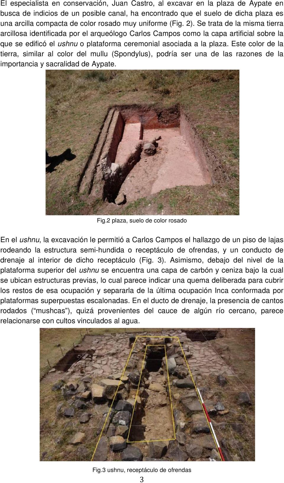 Se trata de la misma tierra arcillosa identificada por el arqueólogo Carlos Campos como la capa artificial sobre la que se edificó el ushnu o plataforma ceremonial asociada a la plaza.