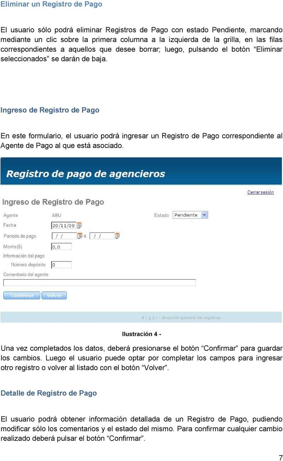 Ingreso de Registro de Pago En este formulario, el usuario podrá ingresar un Registro de Pago correspondiente al Agente de Pago al que está asociado.