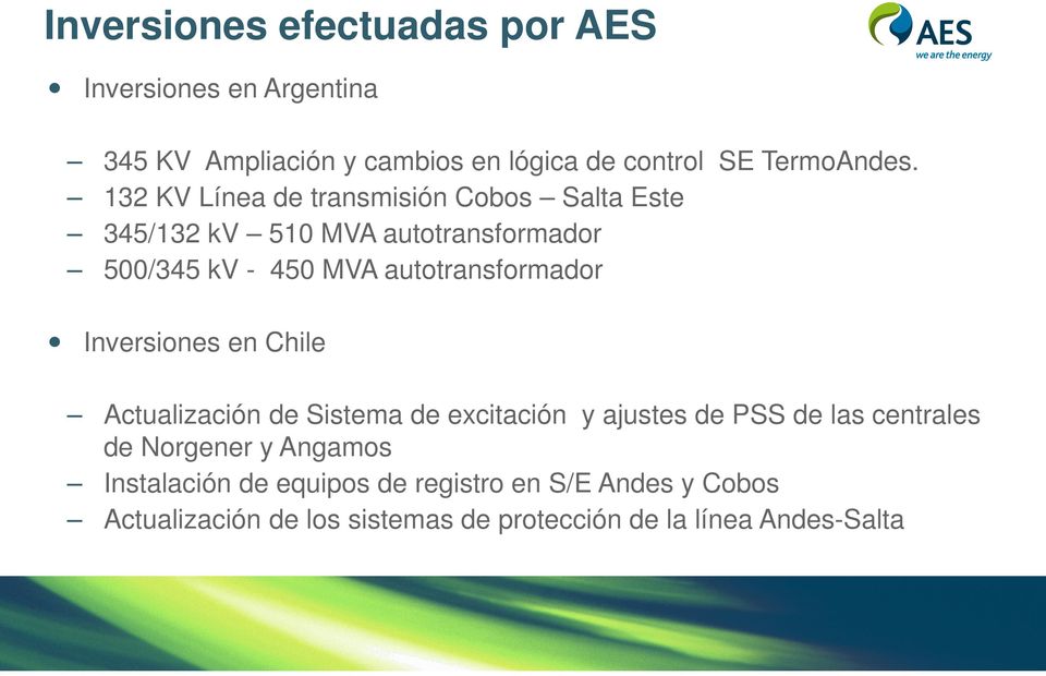 autotransformador Inversiones en Chile Actualización de Sistema de excitación y ajustes de PSS de las centrales de