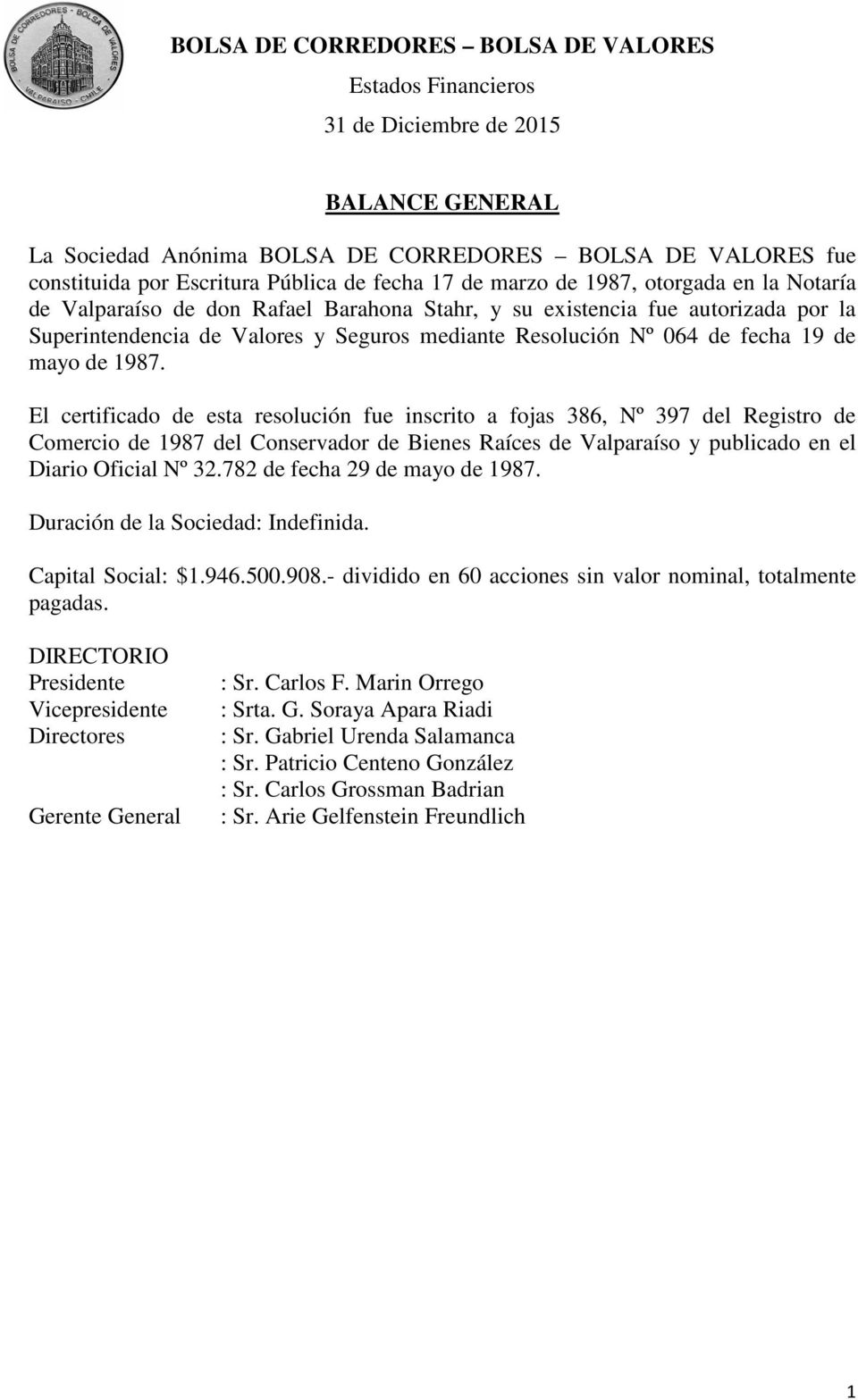 El certificado de esta resolución fue inscrito a fojas 386, Nº 397 del Registro de Comercio de 1987 del Conservador de Bienes Raíces de Valparaíso y publicado en el Diario Oficial Nº 32.