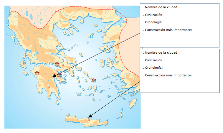 U.8. La Grecia antigua. Ejercicios de repaso. 1. Observa este mapa del Mediterráneo Oriental, completa los cuadros y responde. a) Cómo se llama el mar que baña todas estas islas?