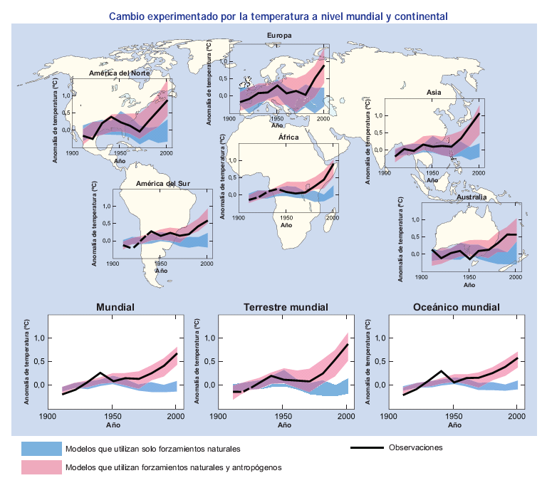 SEGUN EL IPCC 2007: El calentamiento del sistema climático es inequívoco, como evidencian ya los aumentos observados del promedio mundial de la temperatura del aire y del océano, el deshielo