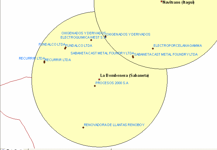 La FIGURA 4.17 muestra el área de influencia de la estación Sabaneta, la cual presenta una intersección con el área de influencia de Navitrans.