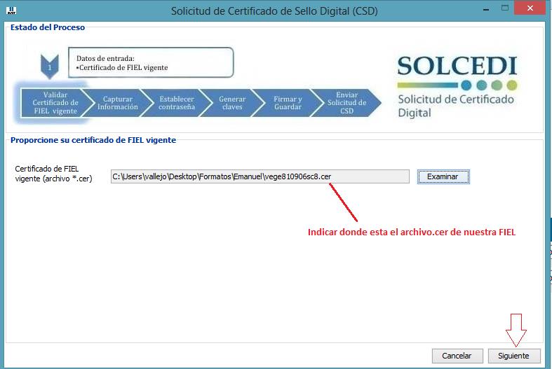 Paso 2: Al ejecutar la aplicación SOLCEDI 2.1.2(nueva versión a partir de Septiembre 2013), aparecerá la pantalla de Solicitud de Certificado Digital.